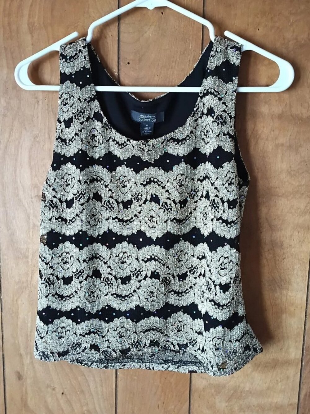 Dressbarn Collection 2 Piece Lace Top & Open Front Jacket Set Size 6 Black Gold